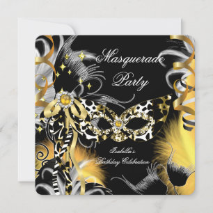 Masquerade Party Birthday Wild Mask Black Gold A Invitation