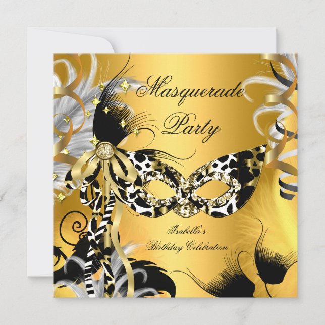 Masquerade Party Birthday Wild Mask Black Gold Invitation (Front)