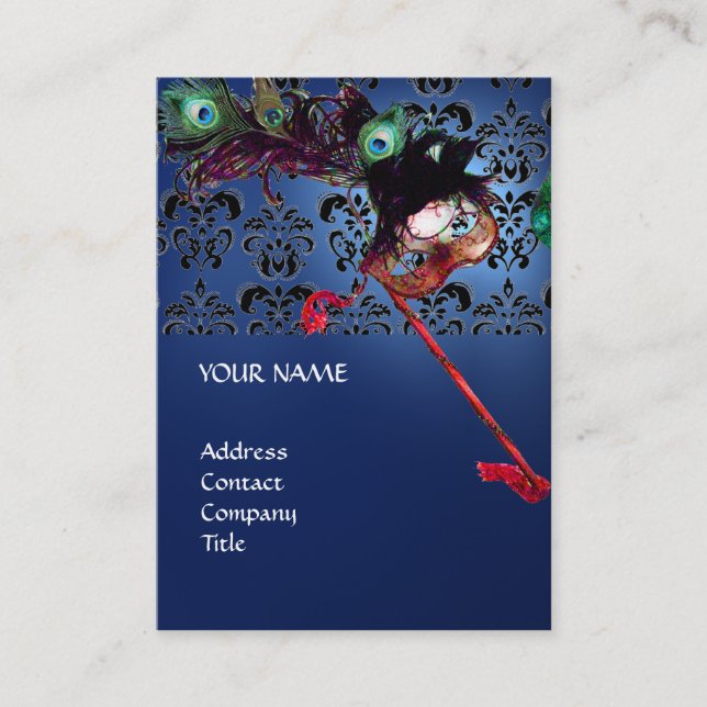 MASQUERADE PARTY black and white damask Business Card (Front)