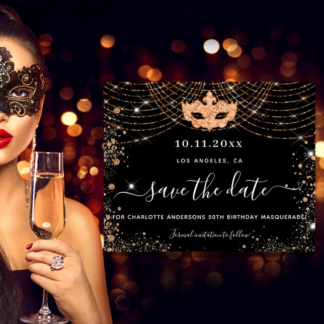 Masquerade party black gold budget save the date flyer (Creator Uploaded)