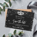 Masquerade party black silver save the date card<br><div class="desc">A girly and trendy Save the Date card for a 50th (or any age) birthday masquerade party. A classic black background decorated with faux silver sparkles and a masquerade mask. Personalise and add a date and name/age. The text: Save the Date is written with a large trendy hand lettered style...</div>