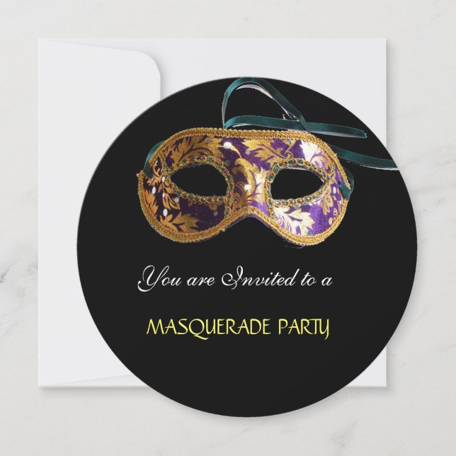 MASQUERADE PARTY,Black white blue Invitation (Front)