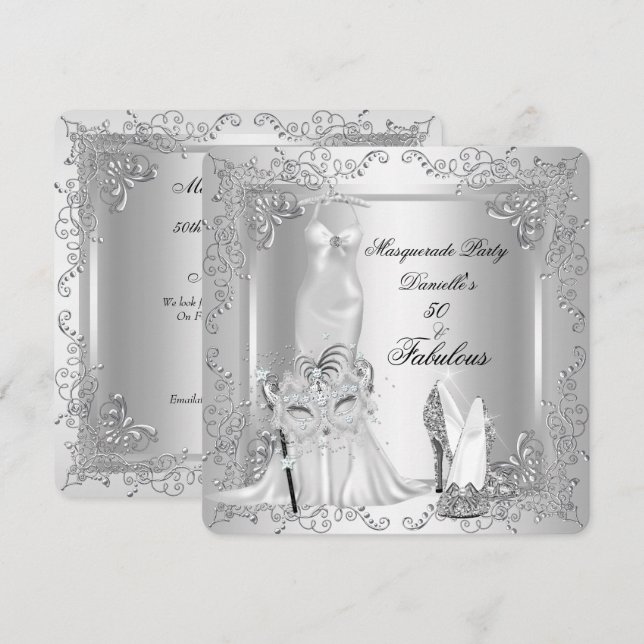 Masquerade Party Fabulous 50 Birthday Silver 2 Invitation (Front/Back)