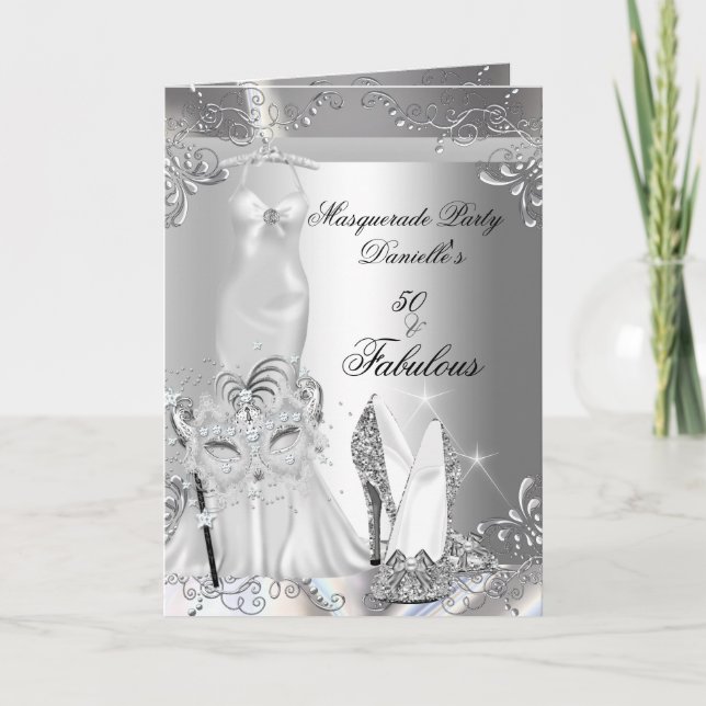 Masquerade Party Fabulous 50 Birthday Silver Invitation (Front)