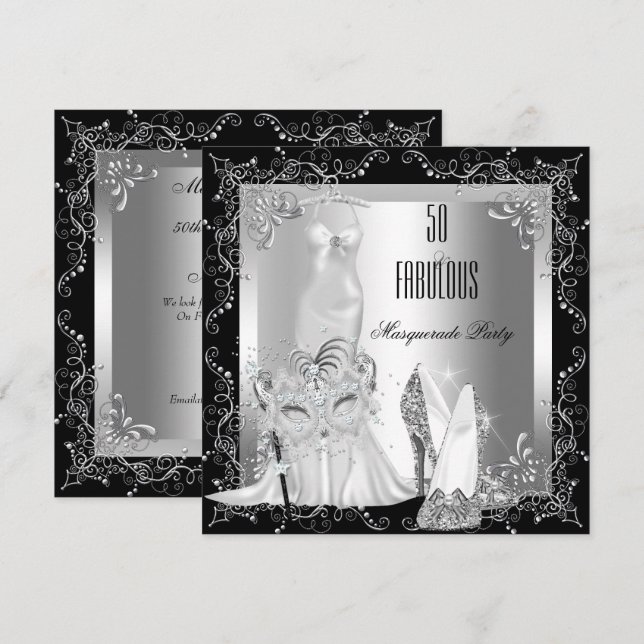 Masquerade Party Fabulous 50 Birthday Silver Invitation (Front/Back)