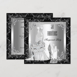 Masquerade Party Fabulous 50 Birthday Silver Invitation