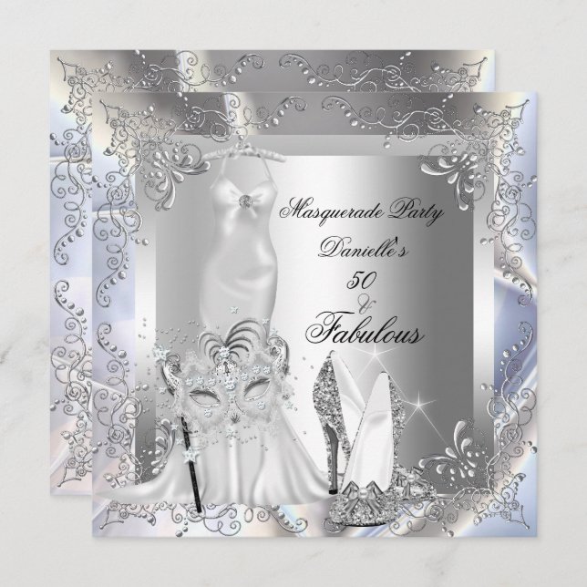 Masquerade Party Fabulous 50 Birthday Silver Invitation (Front/Back)