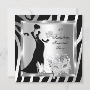 Masquerade Party Fabulous 50 Zebra Silver Black Invitation