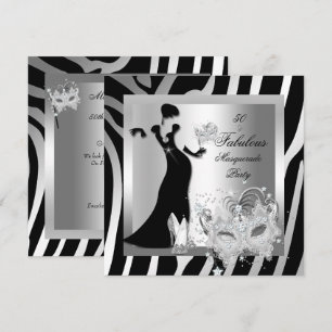 Masquerade Party Fabulous 50 Zebra Silver Invitation