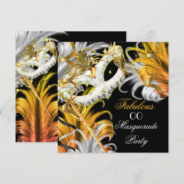 Masquerade Party Fabulous Birthday Gold Silver 2 Invitation (Front/Back)