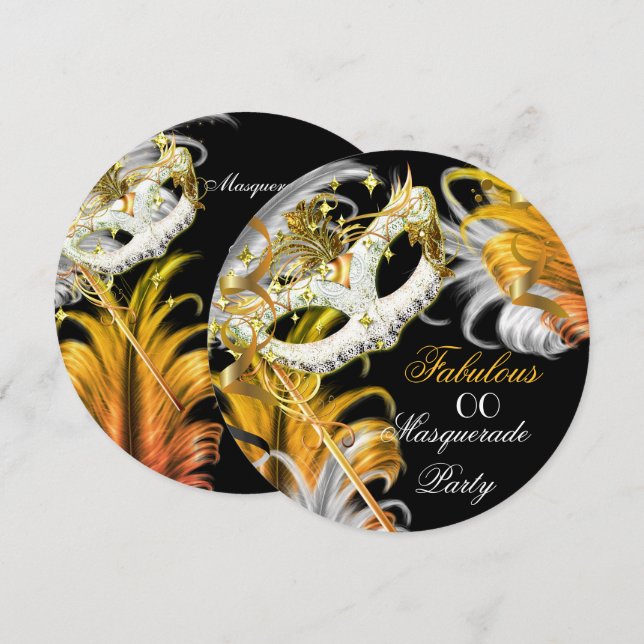 Masquerade Party Fabulous Birthday Gold Silver 2 Invitation (Front/Back)