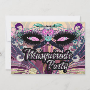 Masquerade Party Glam Eyelashes Mask Invitation