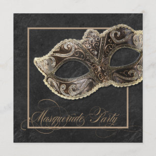 Masquerade Party Invitation - Bronze, gold & black