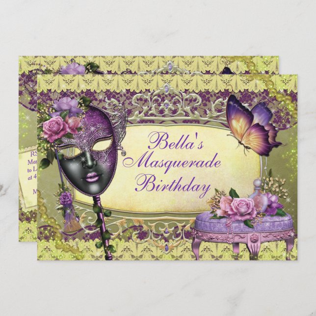Masquerade Party Invitations (Front/Back)