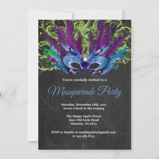 Masquerade Party Magical Night Blue Purple Green Invitation (Front)