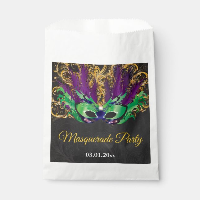 Masquerade Party Magical Night Green Purple Gold Favour Bags (Front)