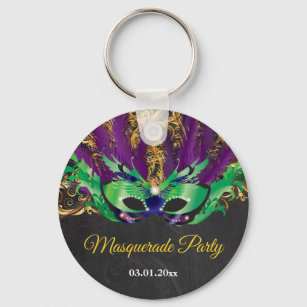 Masquerade Party Magical Night Green Purple Gold Key Ring