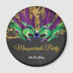 Masquerade Party Magical Night Green Purple Gold Magnet<br><div class="desc">Masquerade Party Magical Night Green Purple Gold. Mask Birthday Party. Mardi Gras. Green,  Purple and Gold Glitter Feather Peacock. Sweet 16 Sixteen. Chalkboard Background. Any Ages. For further customization,  please click the "Customize it" button and use our design tool to modify this template</div>