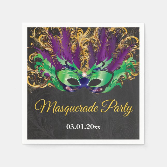 Masquerade Party Magical Night Green Purple Gold Napkin (Front)
