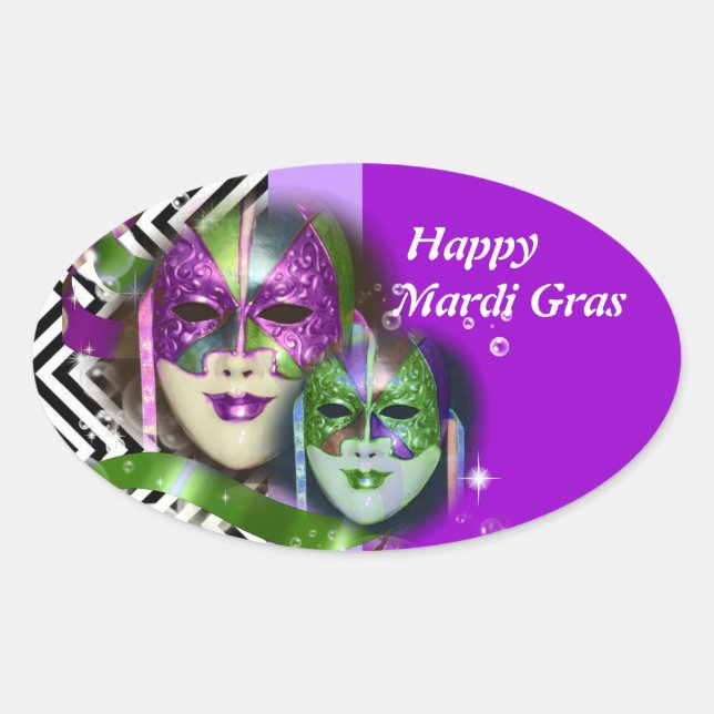 Masquerade party mardi gras mask oval sticker (Front)