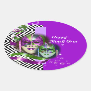 Masquerade party mardi gras mask oval sticker