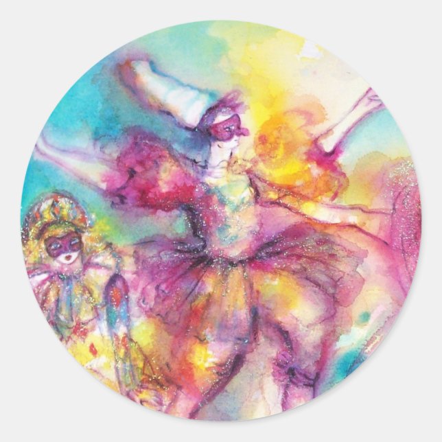 MASQUERADE PARTY,Mardi Gras Masks,Dance,Music Classic Round Sticker (Front)