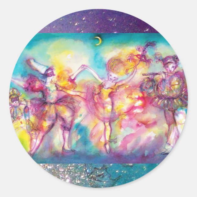 MASQUERADE PARTY,Mardi Gras Masks,Dance,Music Classic Round Sticker (Front)