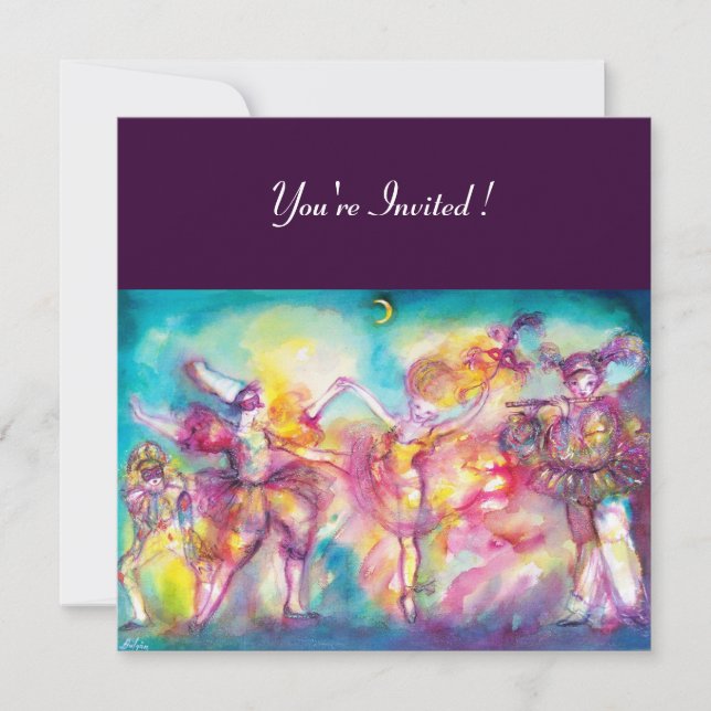 MASQUERADE PARTY,Mardi Gras Masks,Dance,Music Invitation (Front)