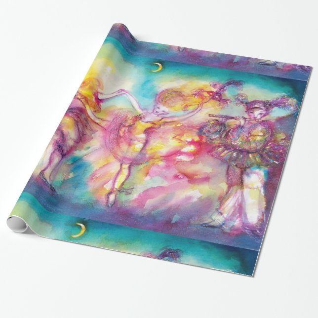 MASQUERADE PARTY,Mardi Gras Masks,Dance,Music Wrapping Paper (Unrolled)