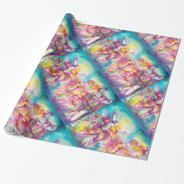 MASQUERADE PARTY,Mardi Gras Masks,Dance,Music Wrapping Paper (Unrolled)