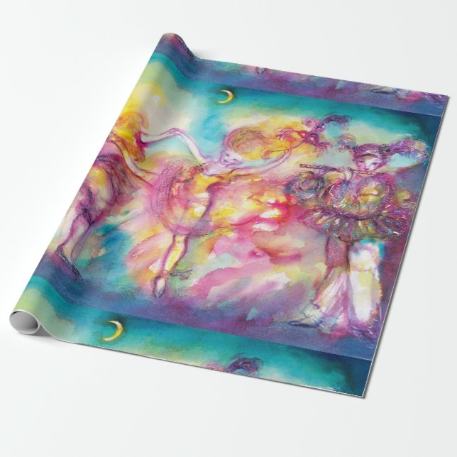 MASQUERADE PARTY,Mardi Gras Masks,Dance,Music Wrapping Paper (Unrolled)