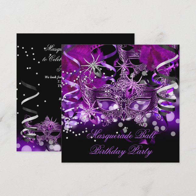 Masquerade Party Mask Spider Purple Gothic Invitation (Front/Back)