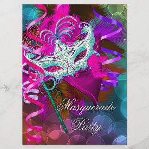 Masquerade Party Mask Teal Pink Metallic 2 Invitation