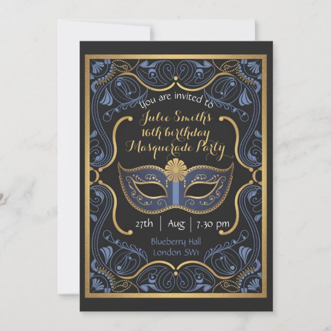 Masquerade Party masked ball birthday luxurious Invitation (Front)