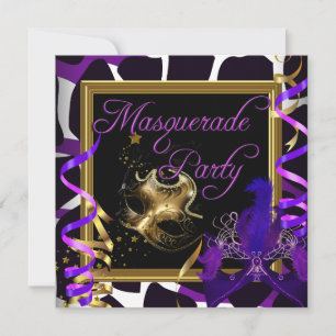 Masquerade Party Masks Wild Gold Purple Invitation