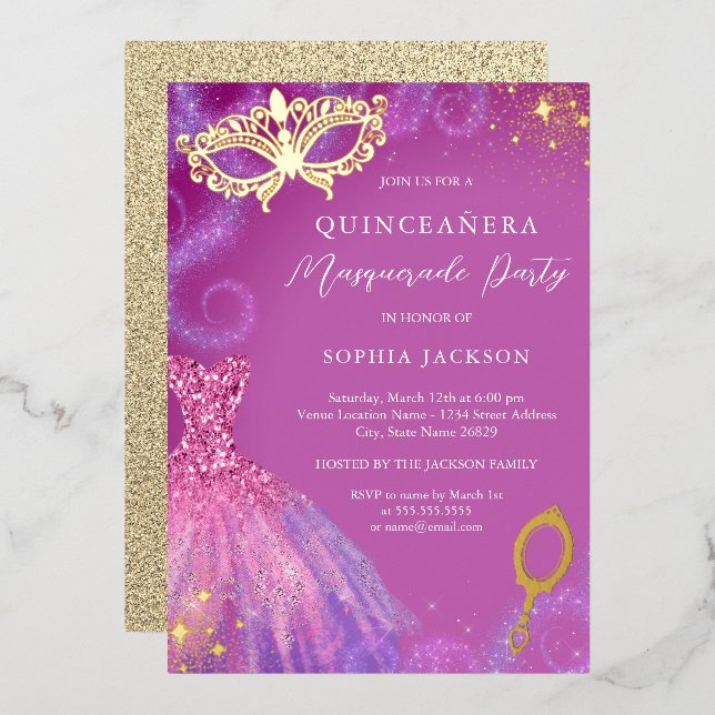 Masquerade Party Pink Purple Dress Quinceanera  (Front/Back)