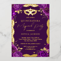 Masquerade Party Purple Floral Lace Quinceanera 