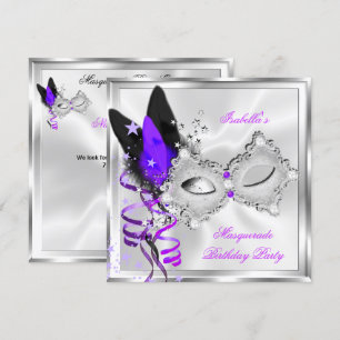 Masquerade Party Purple Silver Black Mask 2 Invitation