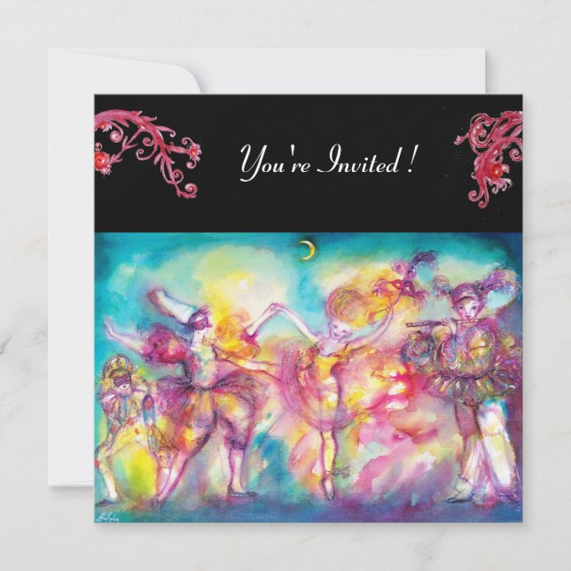 MASQUERADE PARTY,red flourishes Invitation (Front)