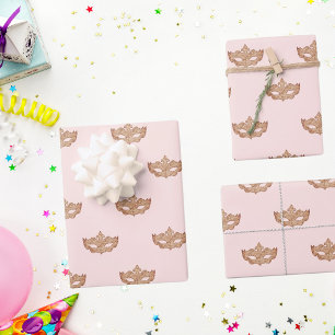 Masquerade party rose gold mask wrapping paper sheet