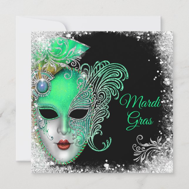Masquerade Party, Sweet Sixteen Glitter Invitation (Front)
