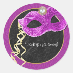 Masquerade Party Thank You Sticker - hot pink