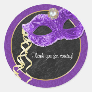 Masquerade Party Thank You Sticker - purple
