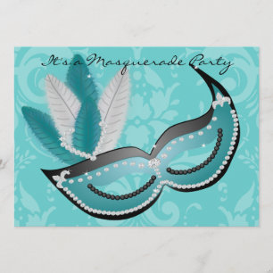 Masquerade Party Turquoise Venetian Mask Invite