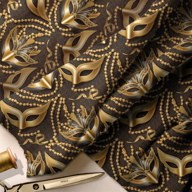 Masquerade Pattern Beads Masks Black Gold ID1031 Fabric (Creator Uploaded)