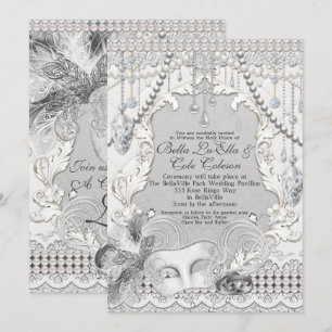 Masquerade Pearls Diamond Bling Wedding Invitation