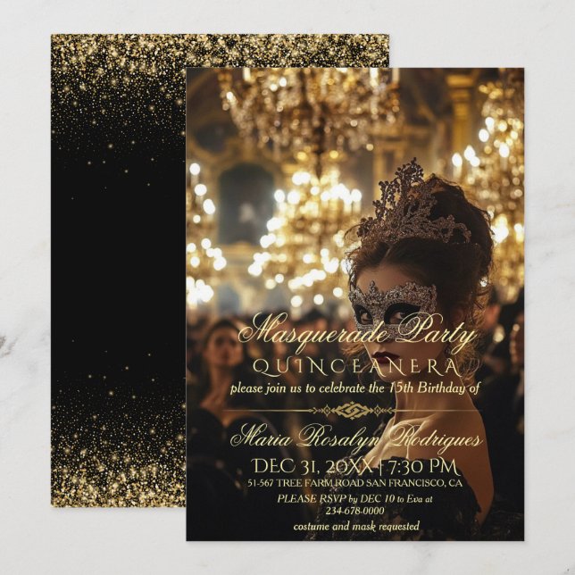 Masquerade Photo Quinceanera   Invitation (Front/Back)