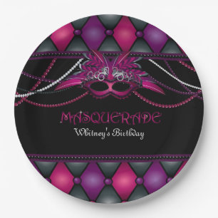 Masquerade, Pink & Black Party 9 Inch Paper Plate