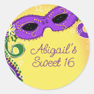 Masquerade Purple and Yellow Mask Sweet 16 Classic Round Sticker