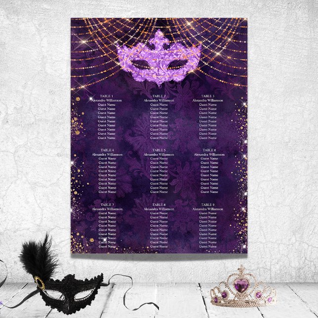 Masquerade purple glitter 9 table seating chart (Creator Uploaded)